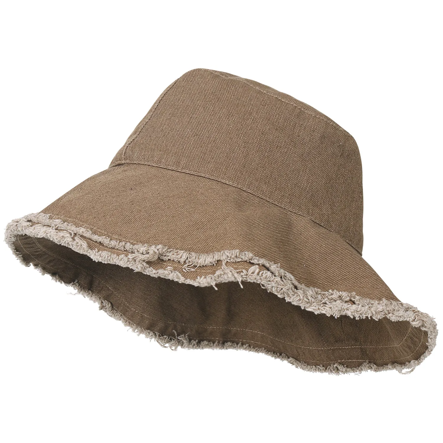 ililily Vintage Cotton Fishing Hat Casual Ripped Edge Bucket Hat