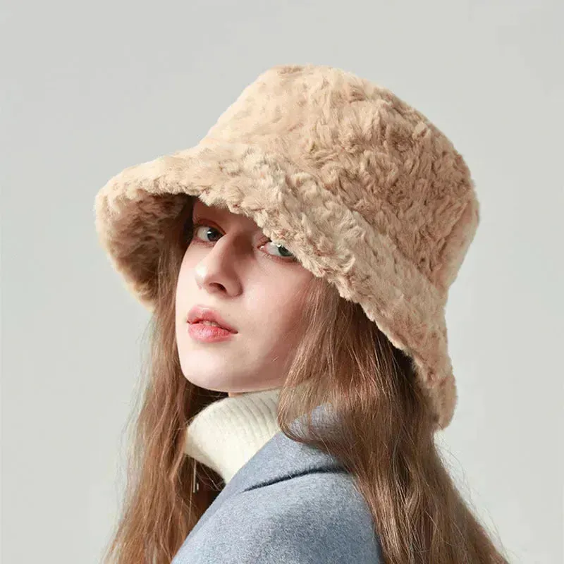 Lambswool Fisherman Sherpa Fleece Hat Winter Warm Fashionable Solid Color Hats For Women