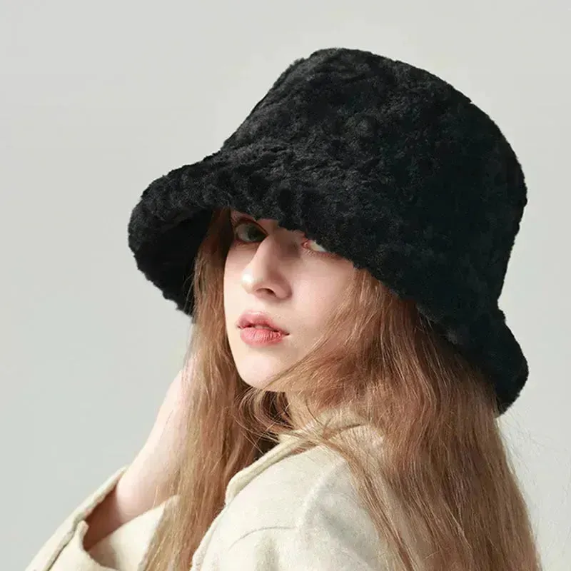 Lambswool Fisherman Sherpa Fleece Hat Winter Warm Fashionable Solid Color Hats For Women