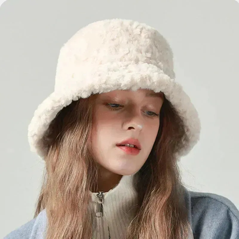 Lambswool Fisherman Sherpa Fleece Hat Winter Warm Fashionable Solid Color Hats For Women