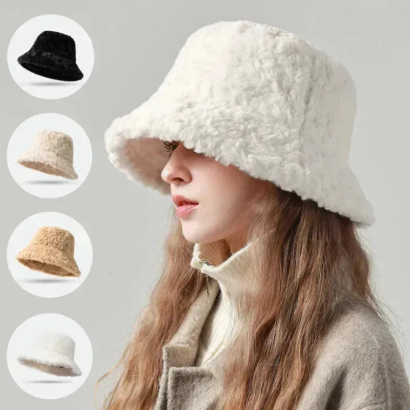 Lambswool Fisherman Sherpa Fleece Hat Winter Warm Fashionable Solid Color Hats For Women