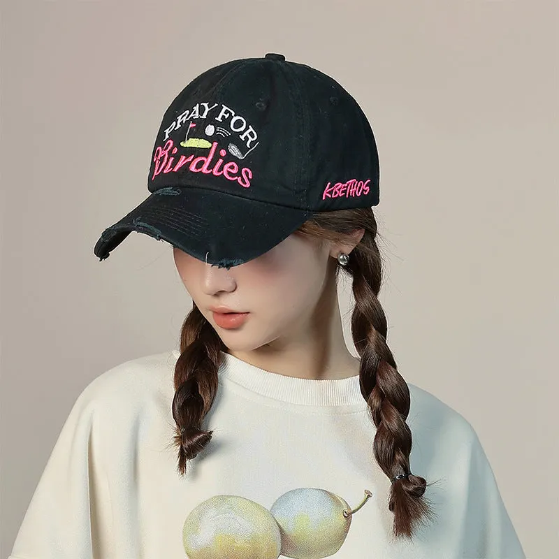 Letter embroidered torn edge baseball cap for men and women, couple style, washed soft top, casual, versatile autumn style