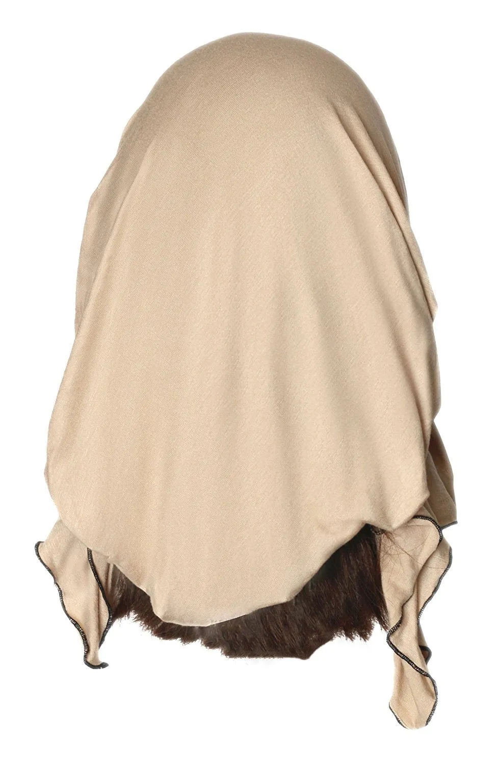 Light Beige Pre-tied Head-scarf Tichel Boho Chic ShariRose Decorative Over-Lock Collection (Beige black short)