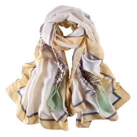 Long Silk Feel Satin Scarf Yellow Theme Floral Print LAT118