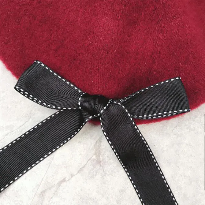 Magik Wool Blend Bow Long Tie Artist Warm French Vintage Beanie Beret Hat Cap