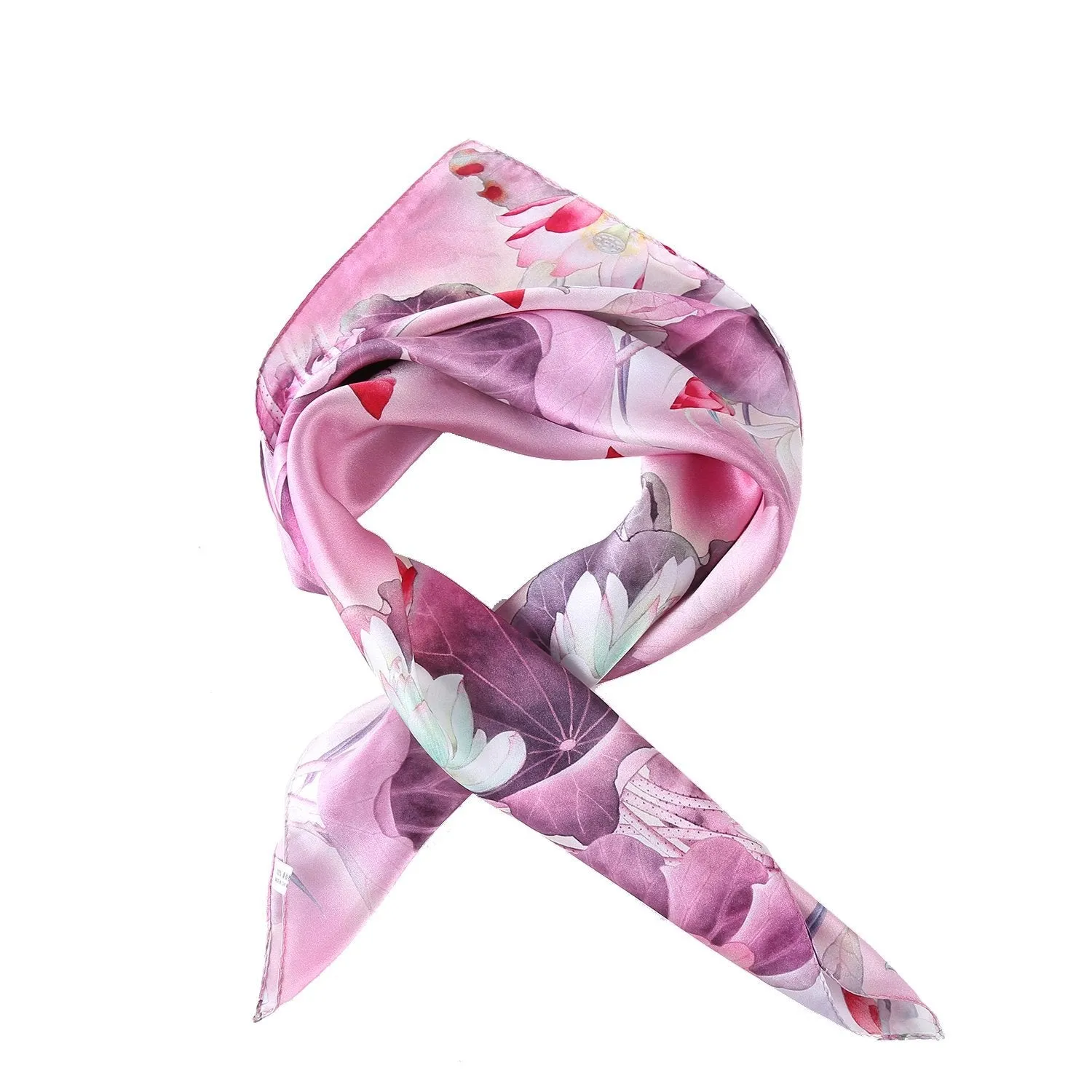 Mid-Sized Square Silk Scarf Purple Color Flower Print ZFD217