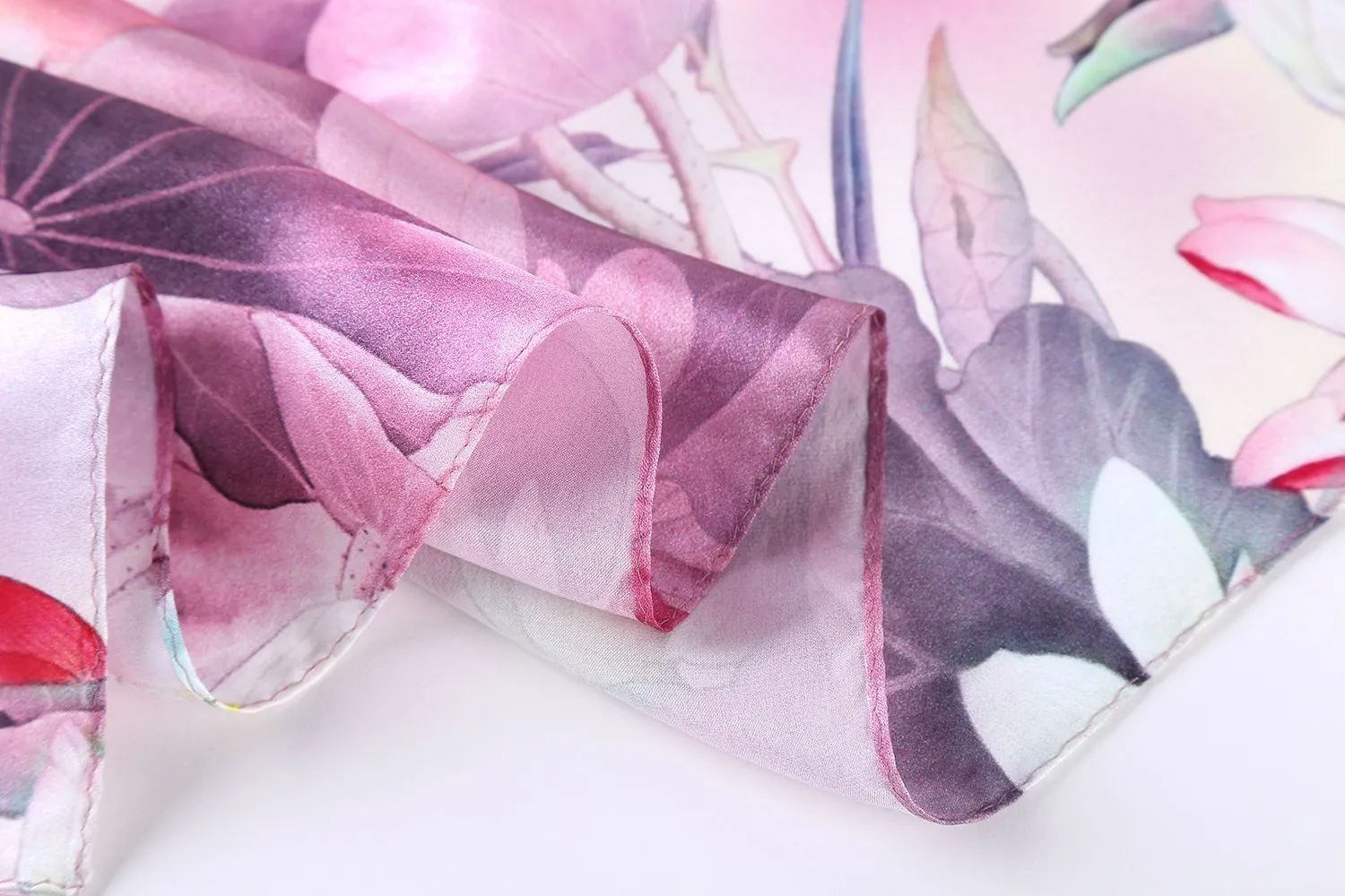 Mid-Sized Square Silk Scarf Purple Color Flower Print ZFD217