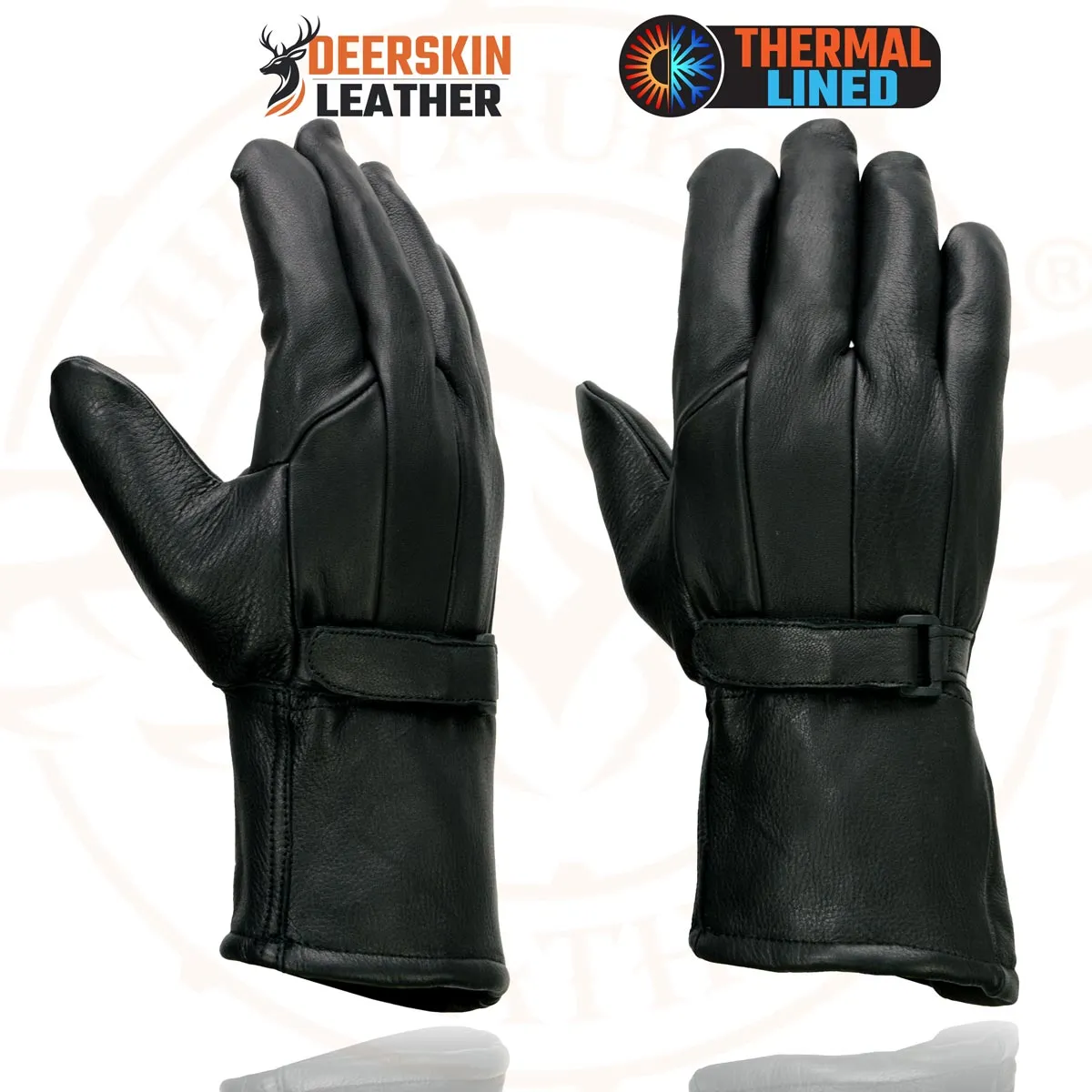 Milwaukee Leather Men's Gauntlet Motorcycle Hand Gloves-Deerskin Adjustable Wrist Strap Closure Thermal Lined-SH864th