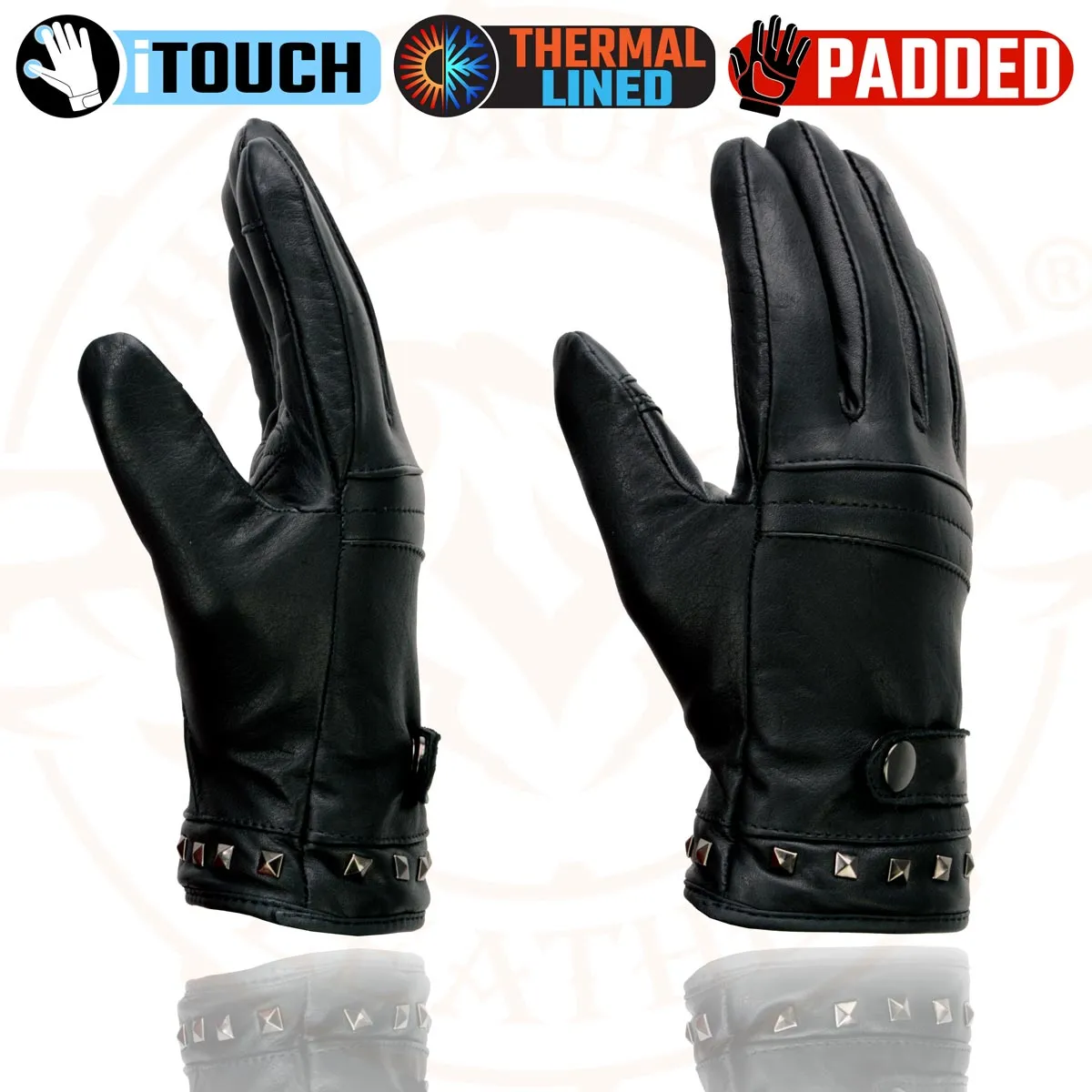 Milwaukee Leather MG7755 Women's Black Leather ’I - Touchscreen Compatible’ Thermal Lined Motorcycle Gloves W/ Gel Palm