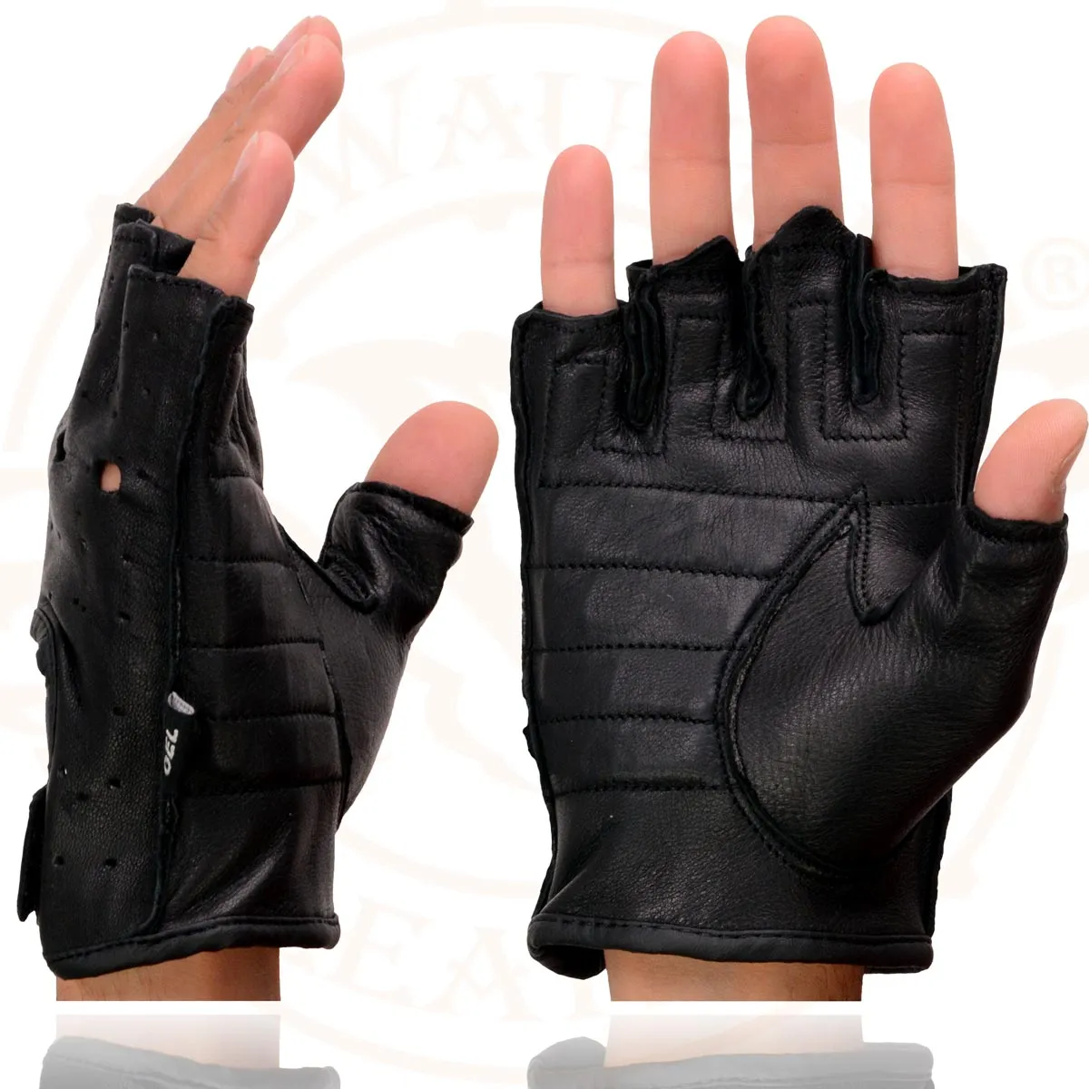 Milwaukee Leather SH851 Men's Black Leather Gel Padded Palm Fingerless Motorcycle Hand Gloves Made W/ ‘Genuine USA Deerskin’