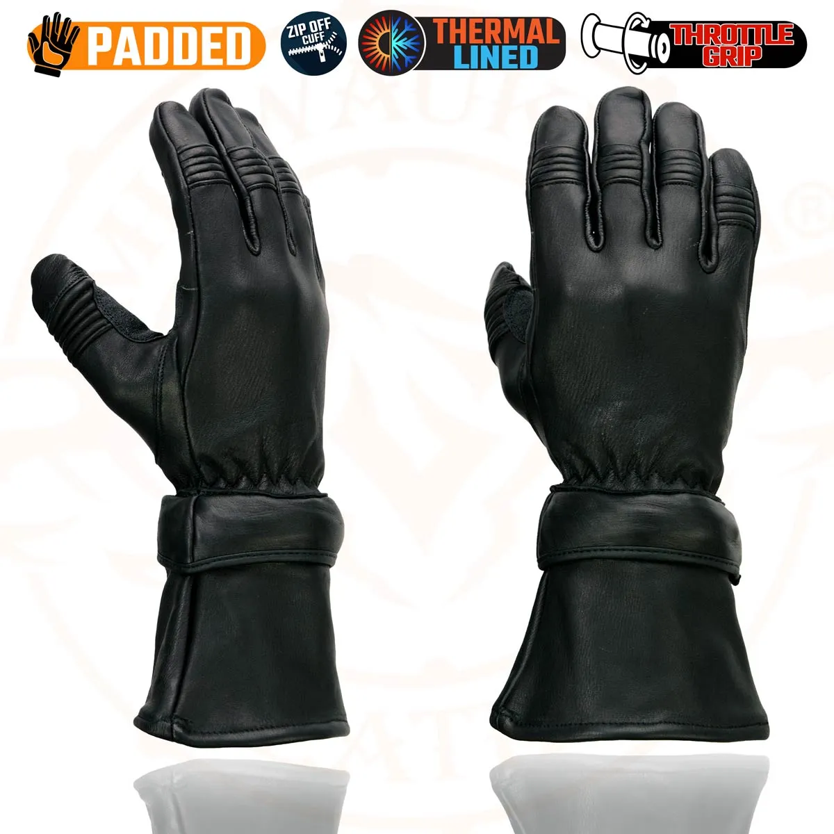 Milwaukee Leather SH852 Men's Black Deerskin Leather Gauntlet Motorcycle Thermal Lined Gloves