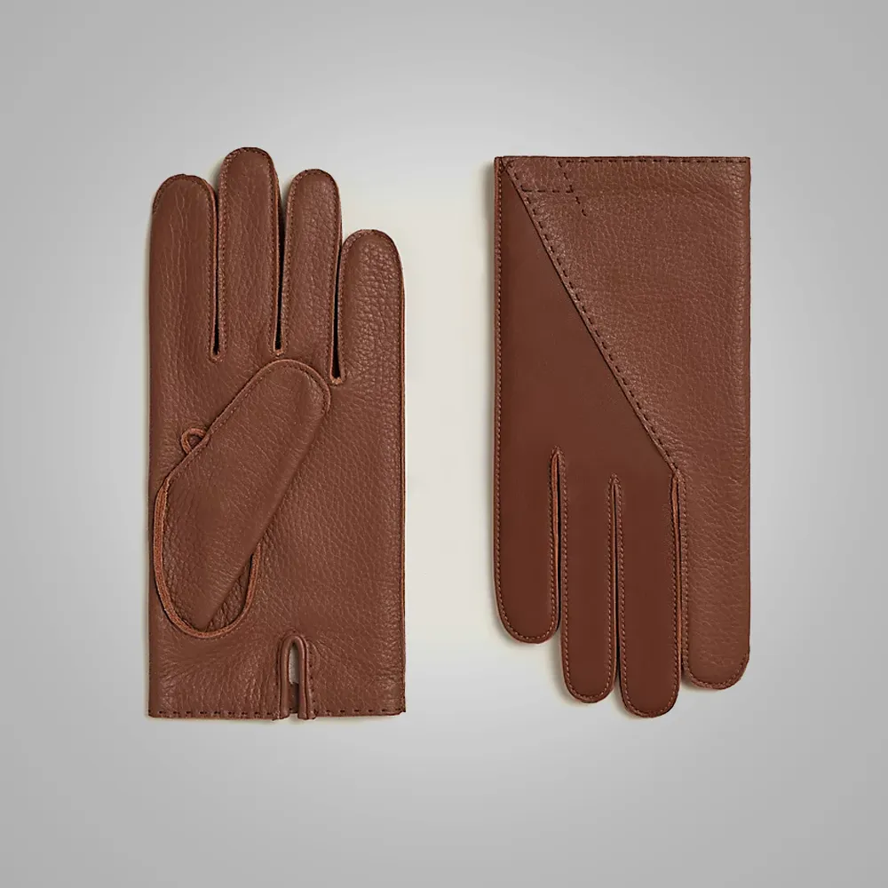 New Men Brown Gloves in Hand-Sewn  Perfect Strech Genuine Leather Winter Gloves