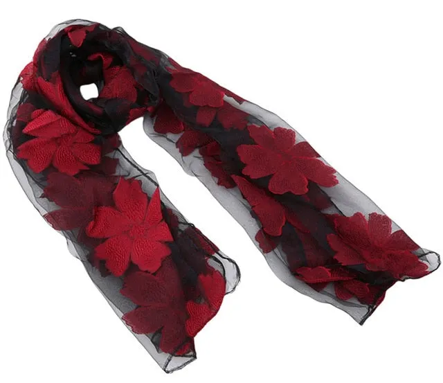 New Spring Summer Scarf Leaf Cut Flowers Scarves  Cover Up For Women Shawls