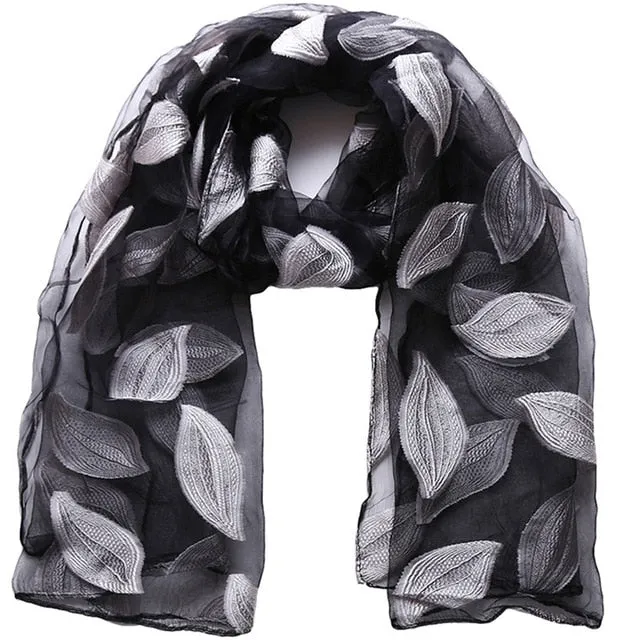 New Spring Summer Scarf Leaf Cut Flowers Scarves  Cover Up For Women Shawls