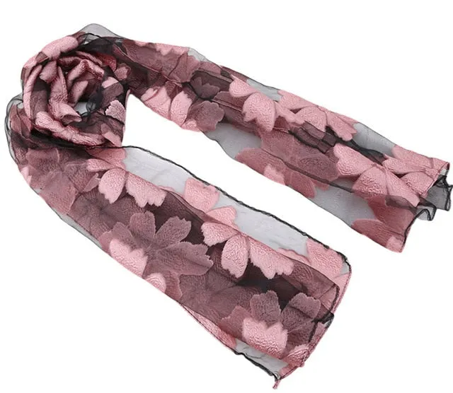 New Spring Summer Scarf Leaf Cut Flowers Scarves  Cover Up For Women Shawls