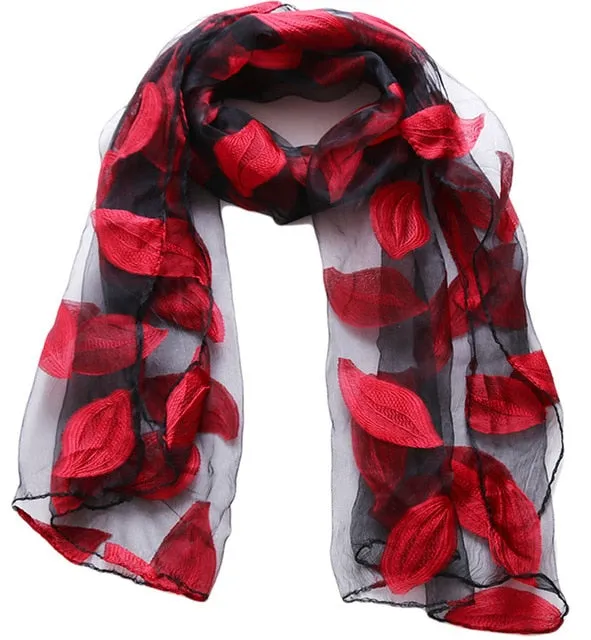 New Spring Summer Scarf Leaf Cut Flowers Scarves  Cover Up For Women Shawls