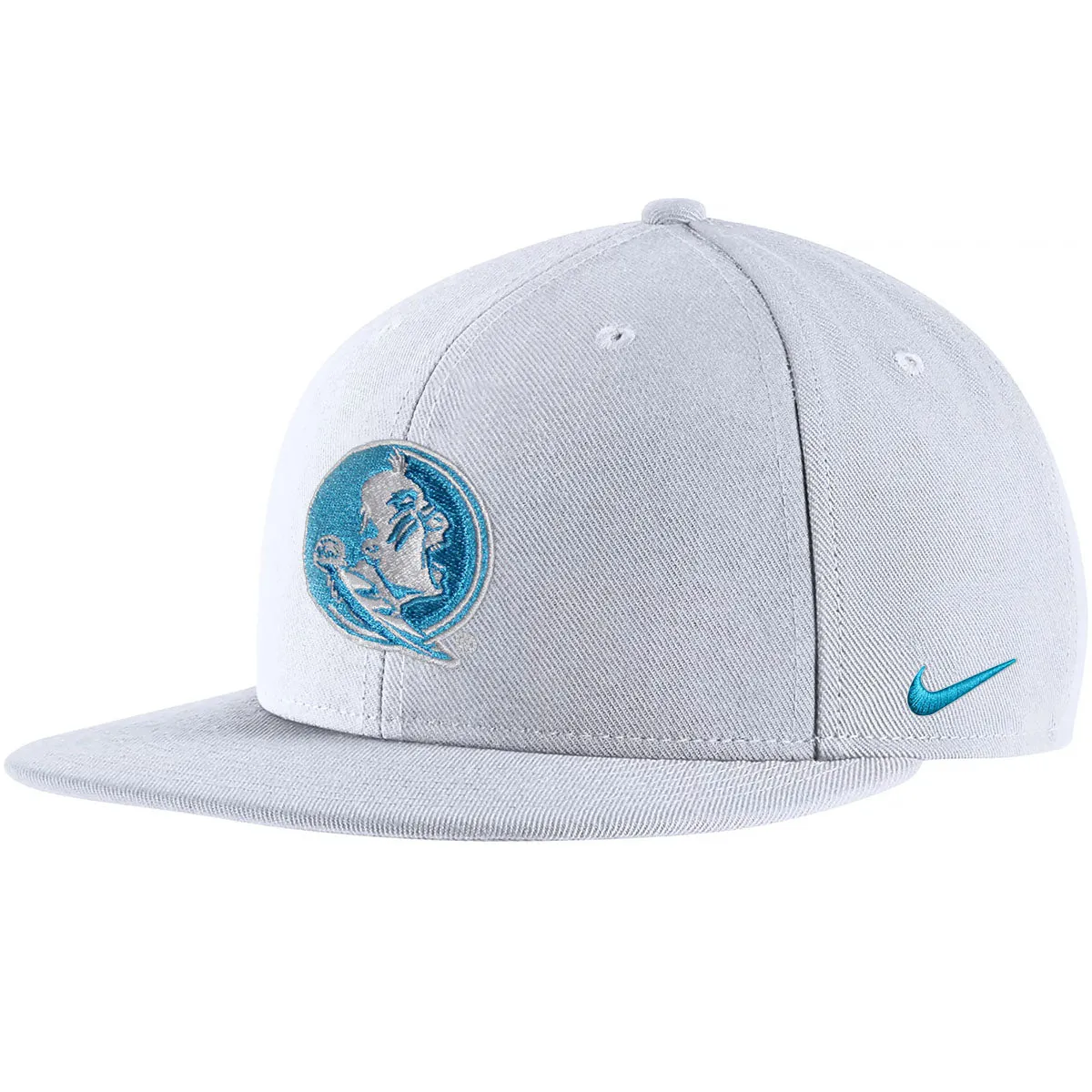 Nike Turquoise Seminole Logo Adjustable Pro Flatbill Cap - White