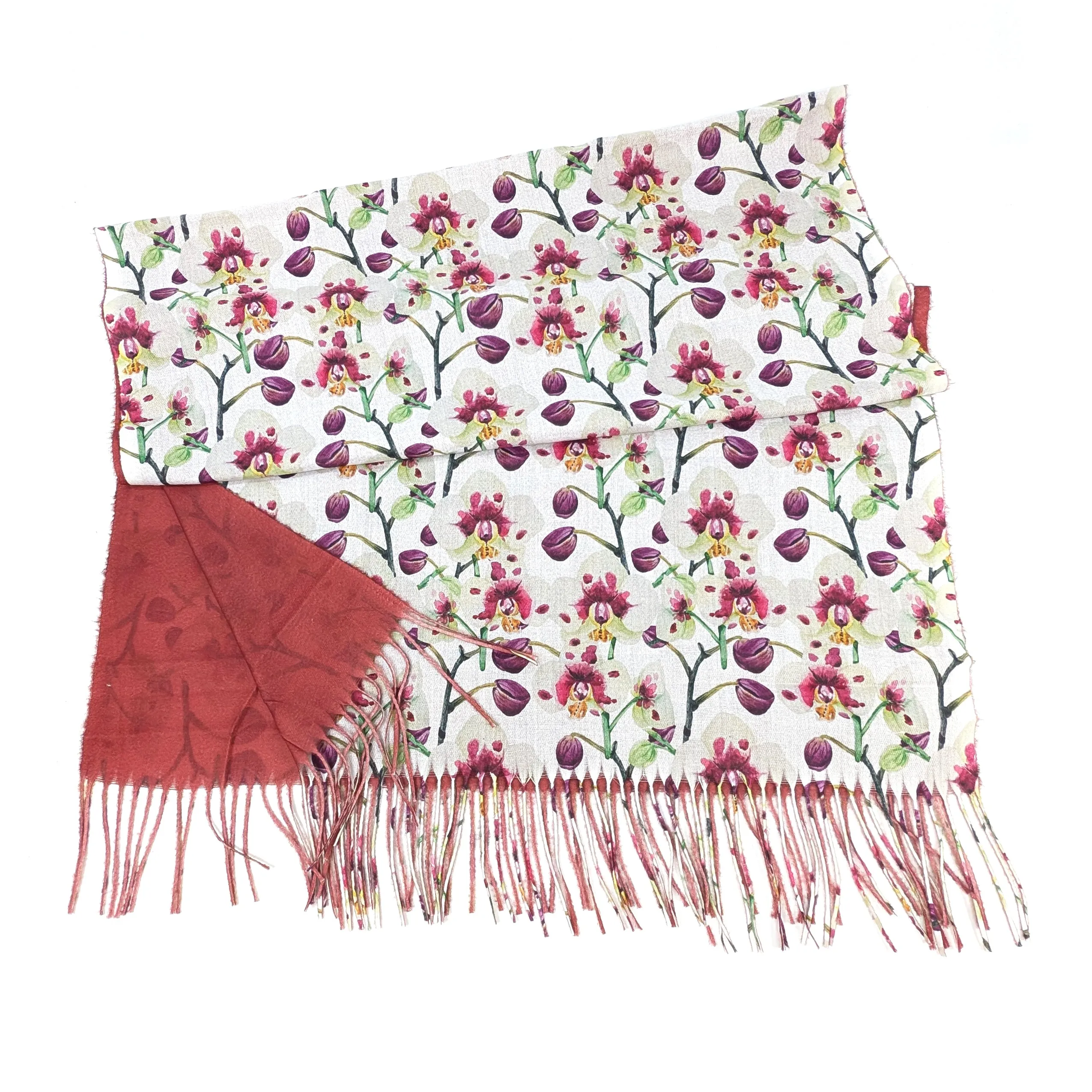 Orchid Flower Pashmina Scarf (70x180cm) - Exclusive Design - Mulberry