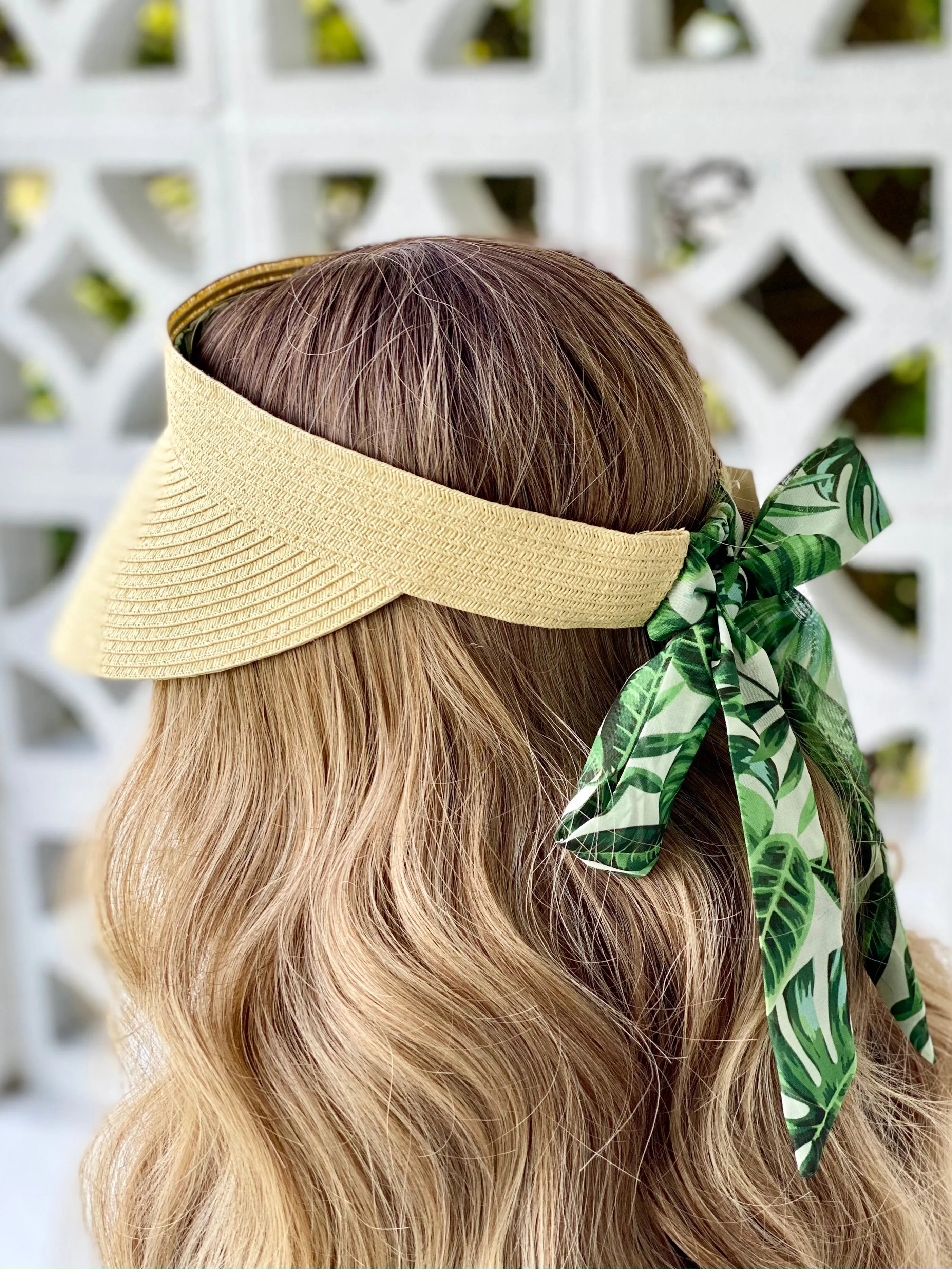 Palm Scarf Straw Visor