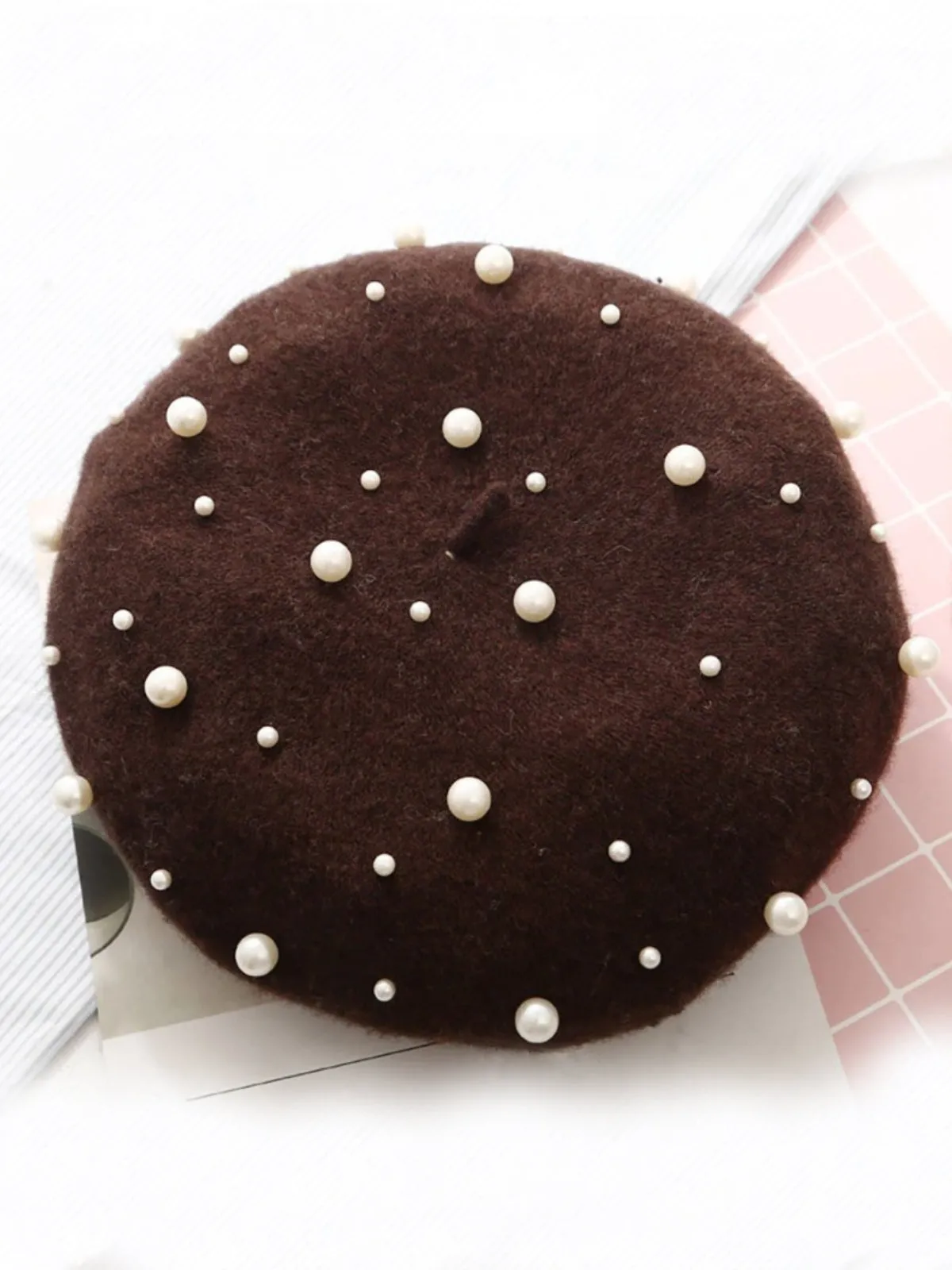 Pearl-Embellished Wool Beret