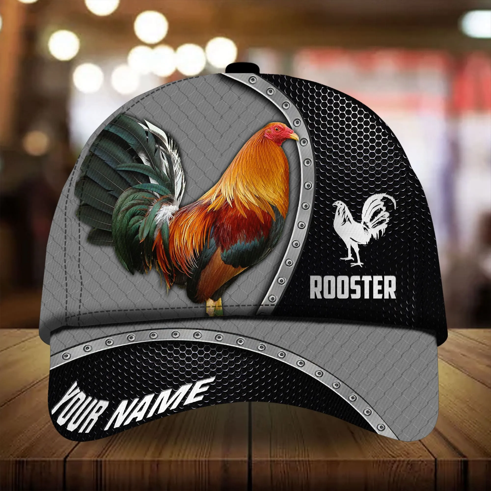 Personalized 3D Baseball Cap Hat For Rooster Lover, Premium Metal Curve Rooster 3D Cap Hat Multicolor, Chicken Cap