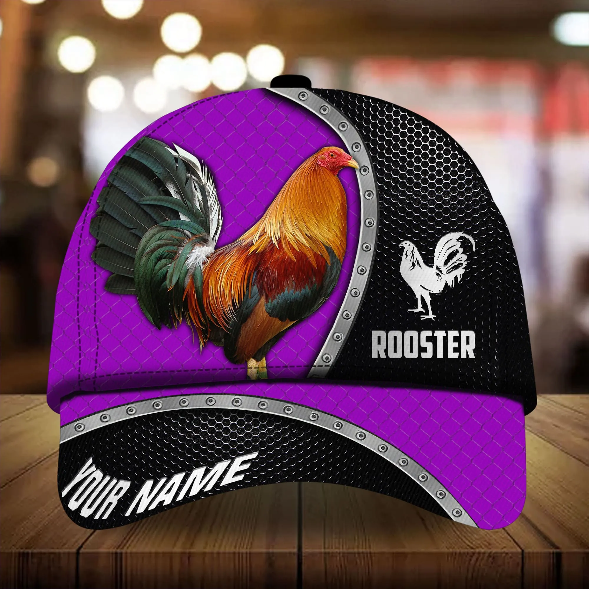 Personalized 3D Baseball Cap Hat For Rooster Lover, Premium Metal Curve Rooster 3D Cap Hat Multicolor, Chicken Cap