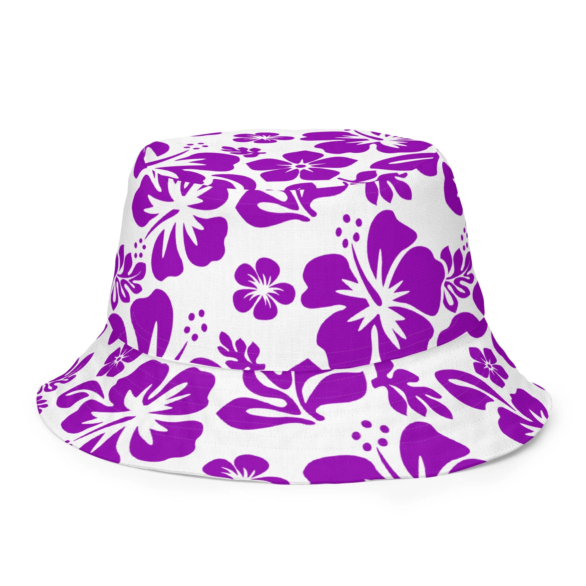 Purple and White Hawaiian Flowers Reversible Bucket Hat