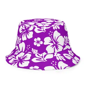 Purple and White Hawaiian Flowers Reversible Bucket Hat