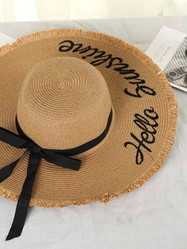 "Hello Sunshine" Floppy Sun Straw Hat