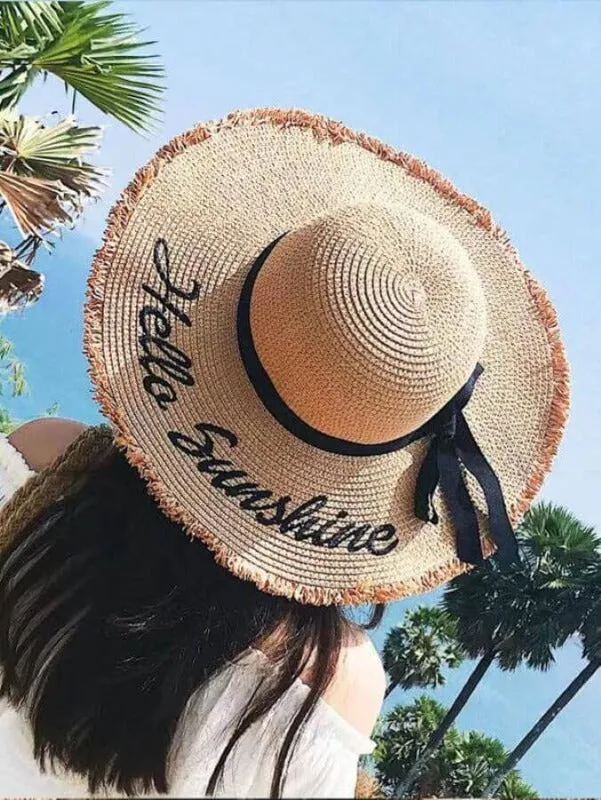 "Hello Sunshine" Floppy Sun Straw Hat