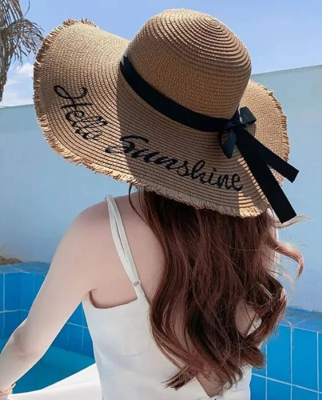 "Hello Sunshine" Floppy Sun Straw Hat