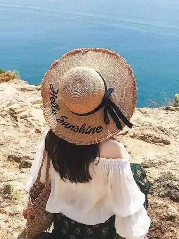 "Hello Sunshine" Floppy Sun Straw Hat