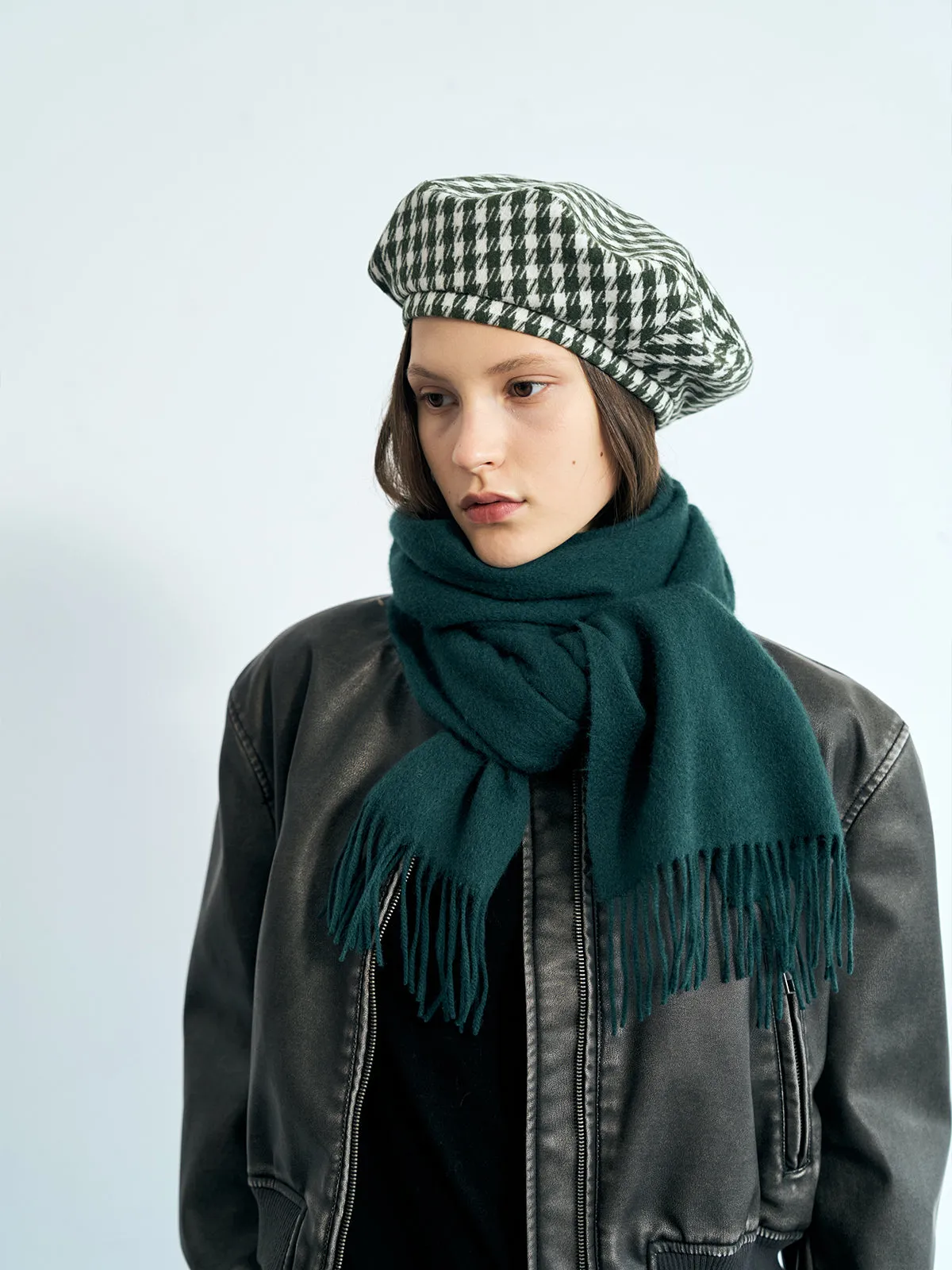 "Houndstooth" Beret Hat - Green