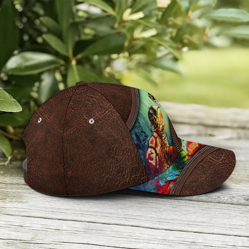 Sea Turtle Ocean Theme Leather Style Baseball Cap Coolspod