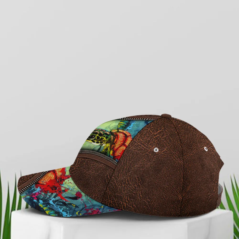 Sea Turtle Ocean Theme Leather Style Baseball Cap Coolspod