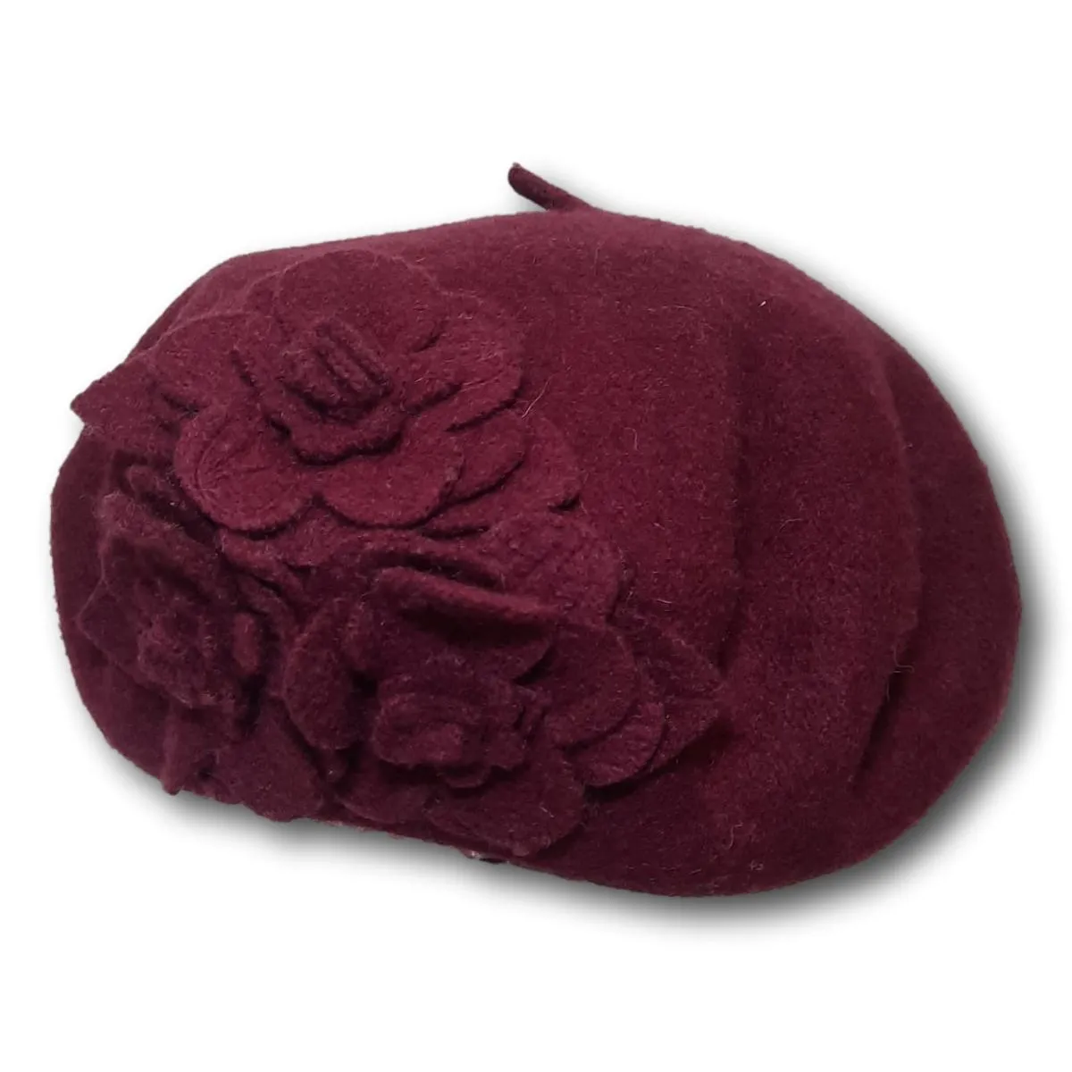 Solid Beret With Flowers