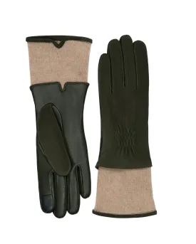 Suede back shirred glove in Olive