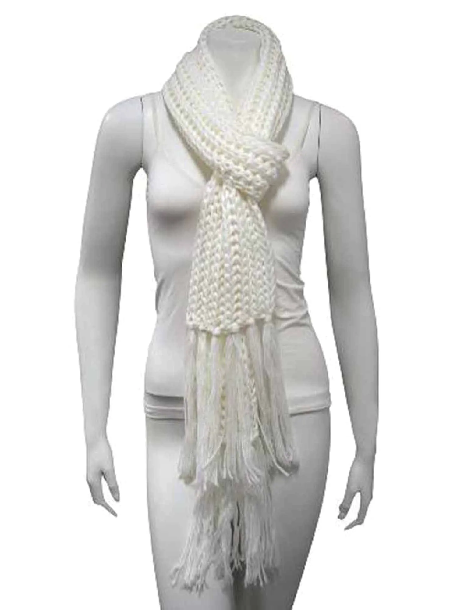 Thick Knit Long Winter Scarf With Fringe