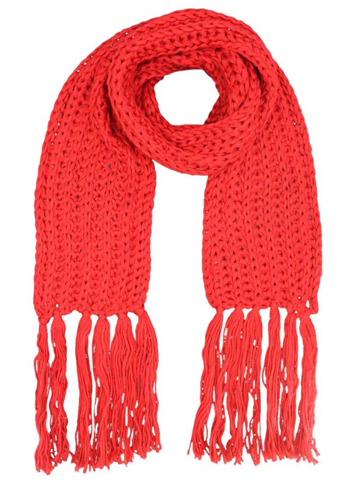 Thick Knit Long Winter Scarf With Fringe