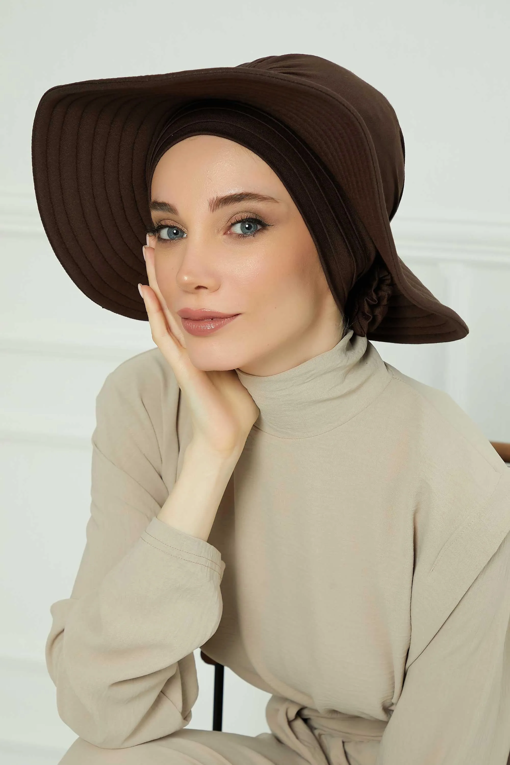 Turban Sun Hat for Women with Detachable Visor, Summer Sun Protective Head Cover for Modest Hijab Fashion, Handy Beach Hat for Women,S-2P