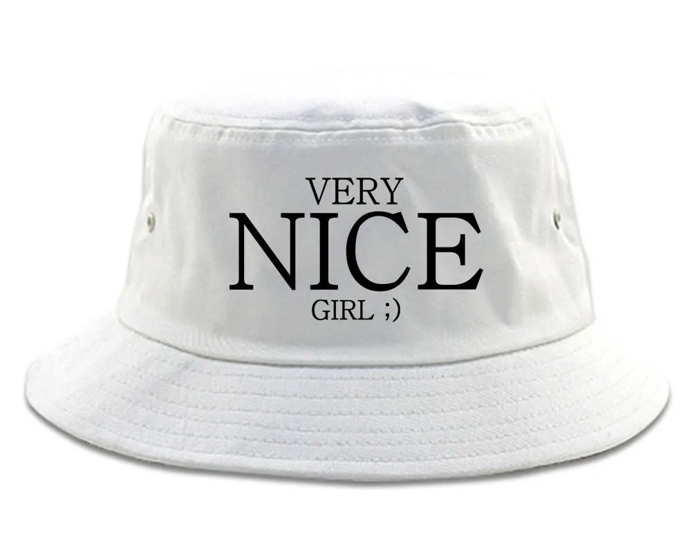 Very Nice Girl Emoji Smiley Face Black Bucket Hat White