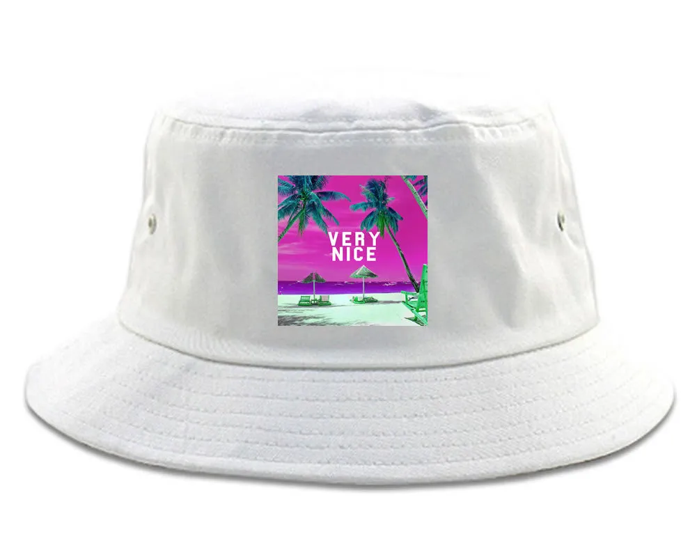 Very Nice Palm Trees Logo Black Bucket Hat White