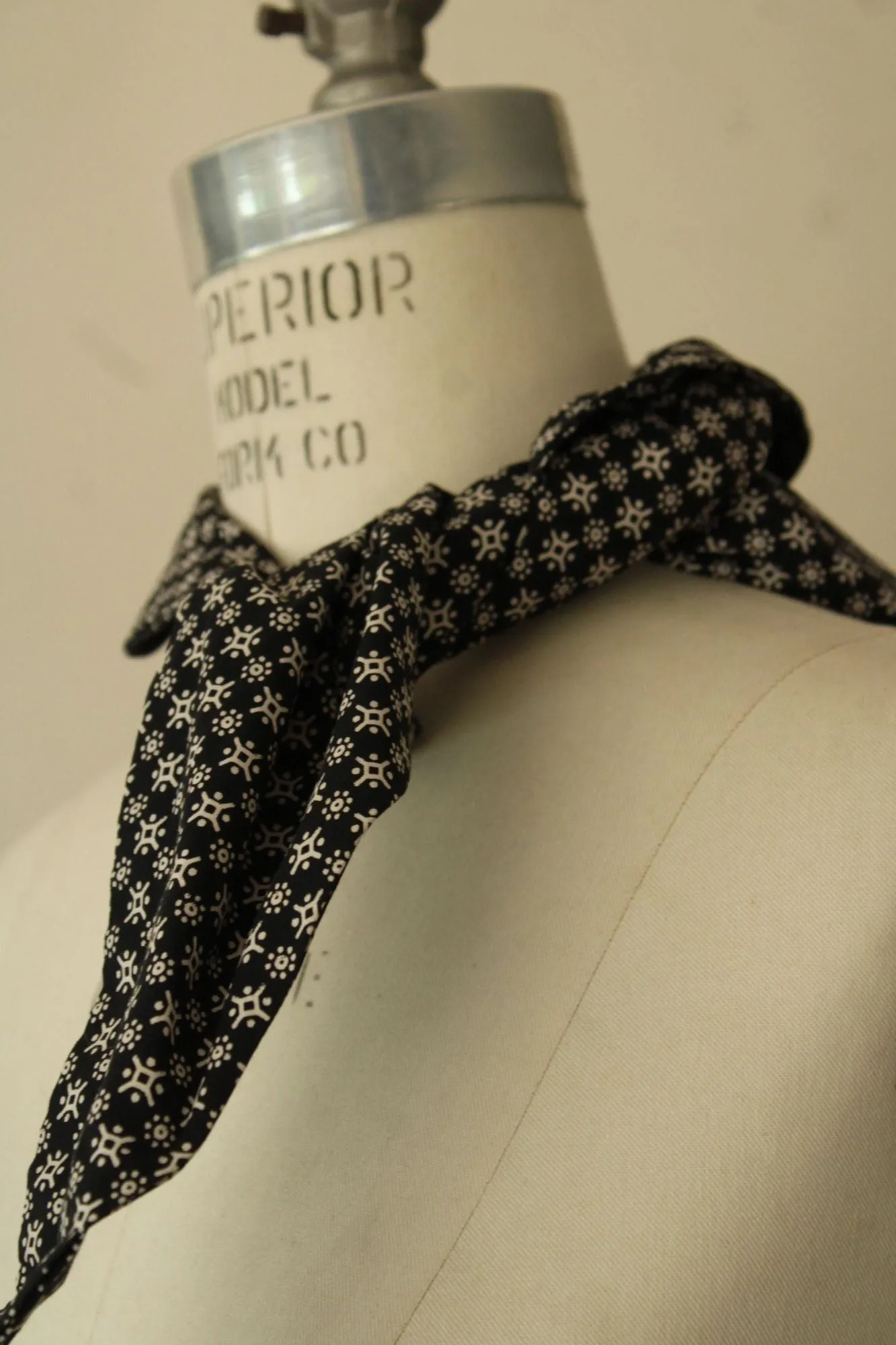 Vintage Black and White Calico Bandana Triangle Scarf