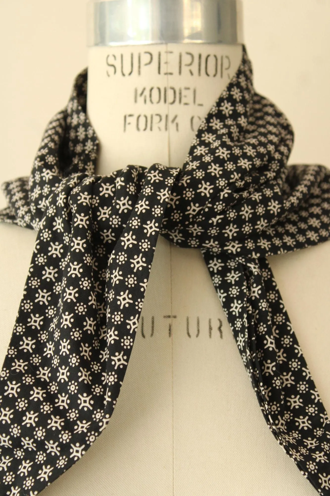 Vintage Black and White Calico Bandana Triangle Scarf