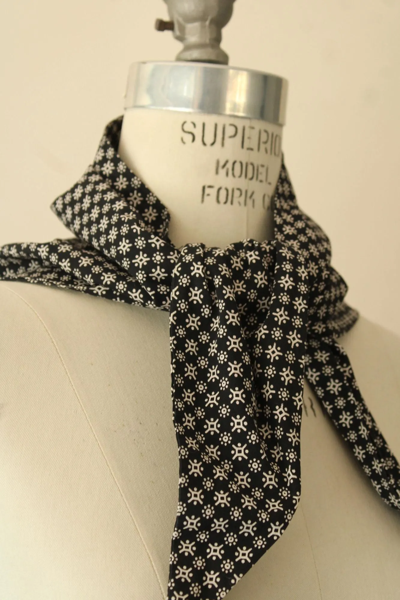 Vintage Black and White Calico Bandana Triangle Scarf