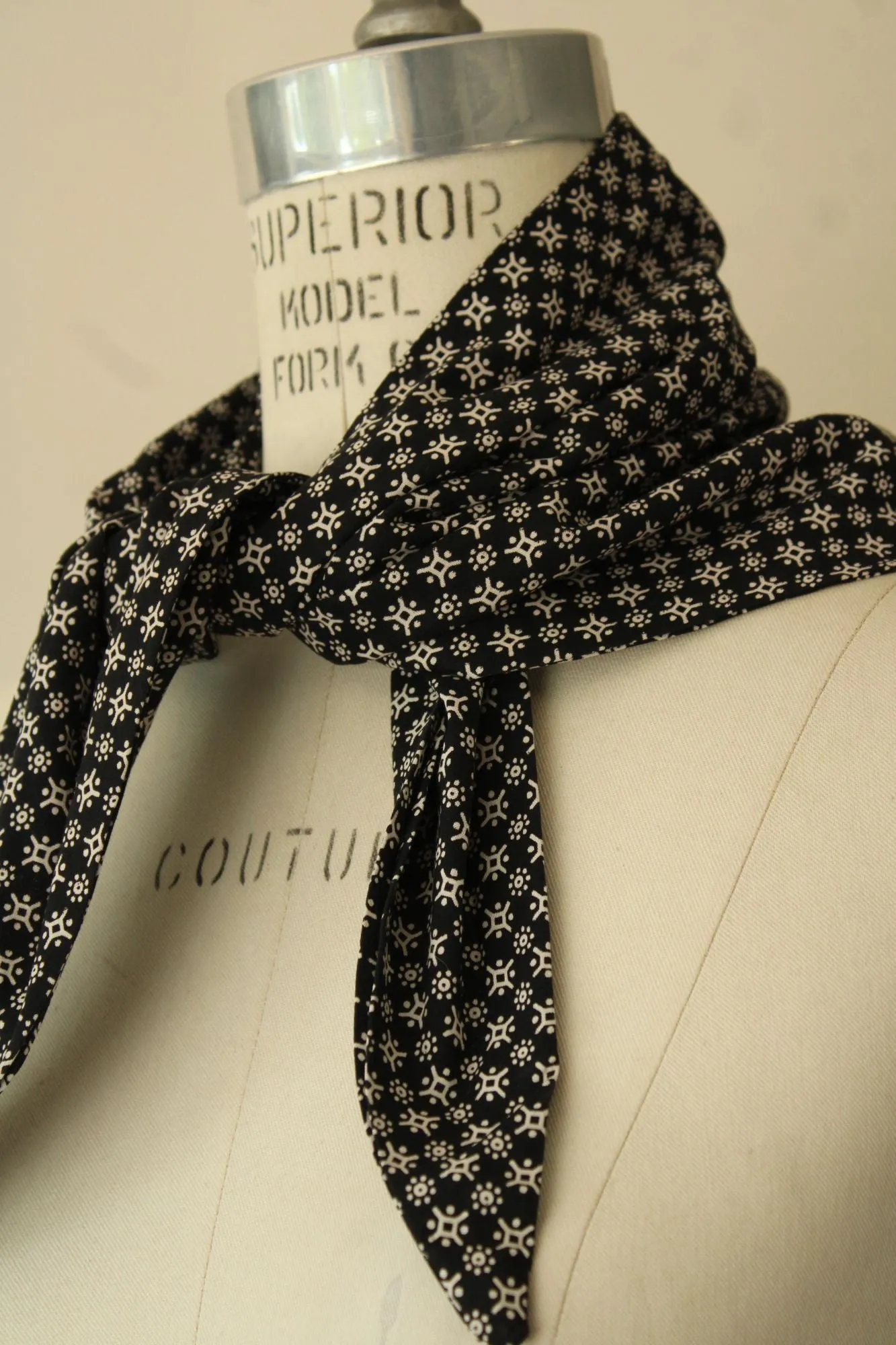 Vintage Black and White Calico Bandana Triangle Scarf