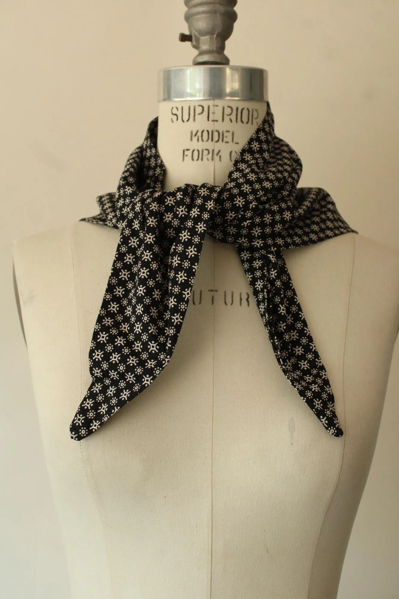 Vintage Black and White Calico Bandana Triangle Scarf