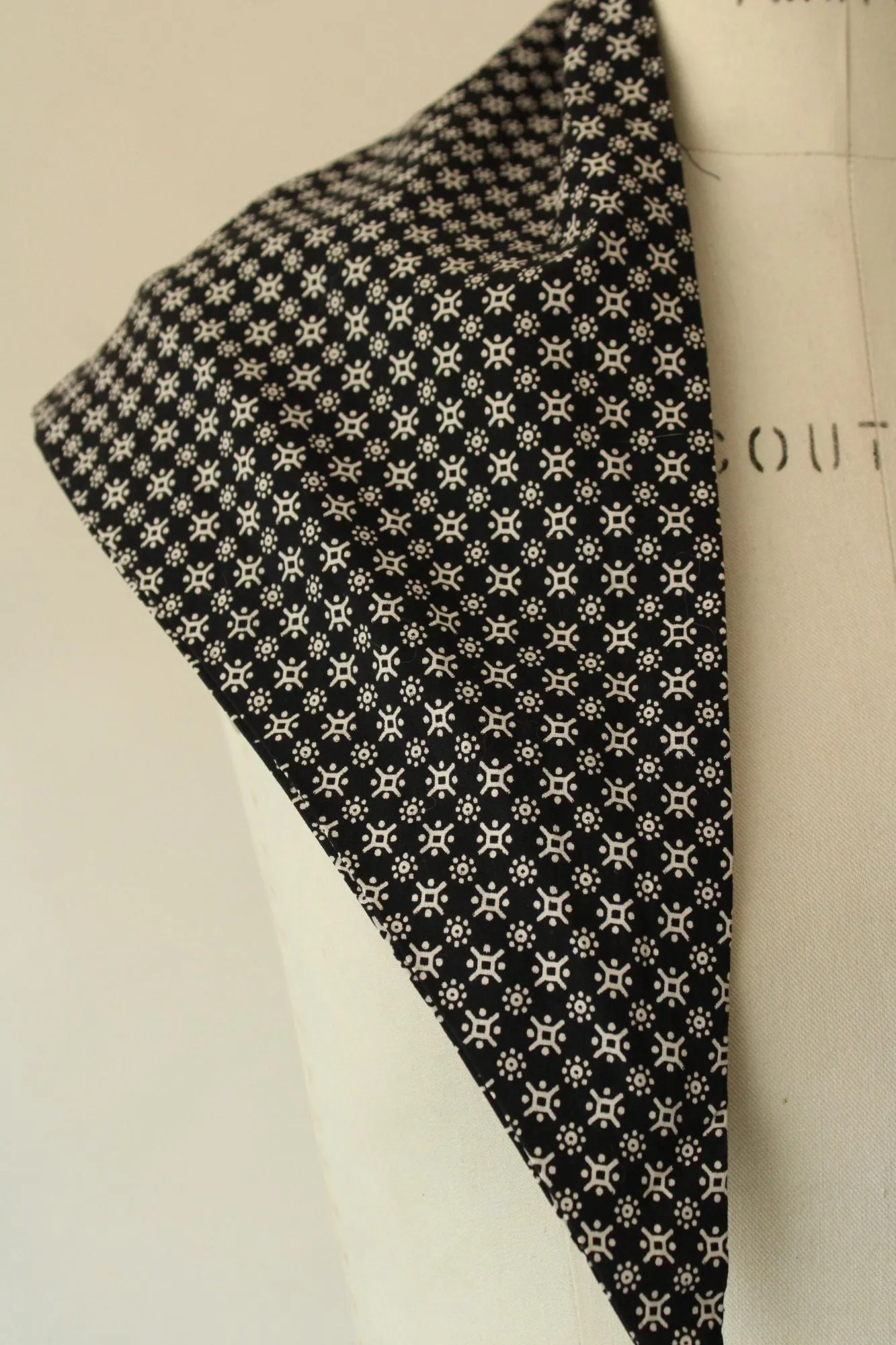 Vintage Black and White Calico Bandana Triangle Scarf