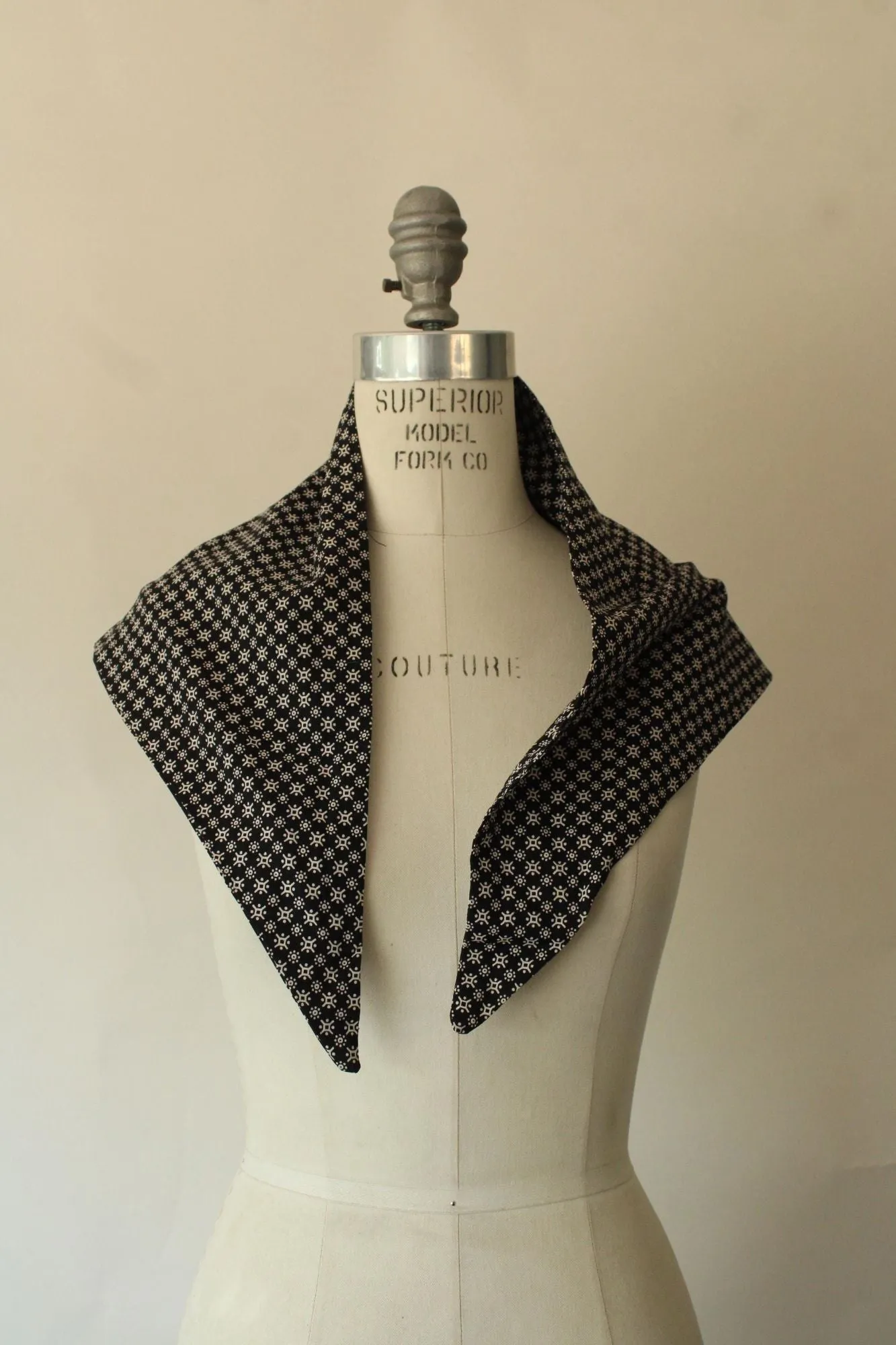 Vintage Black and White Calico Bandana Triangle Scarf