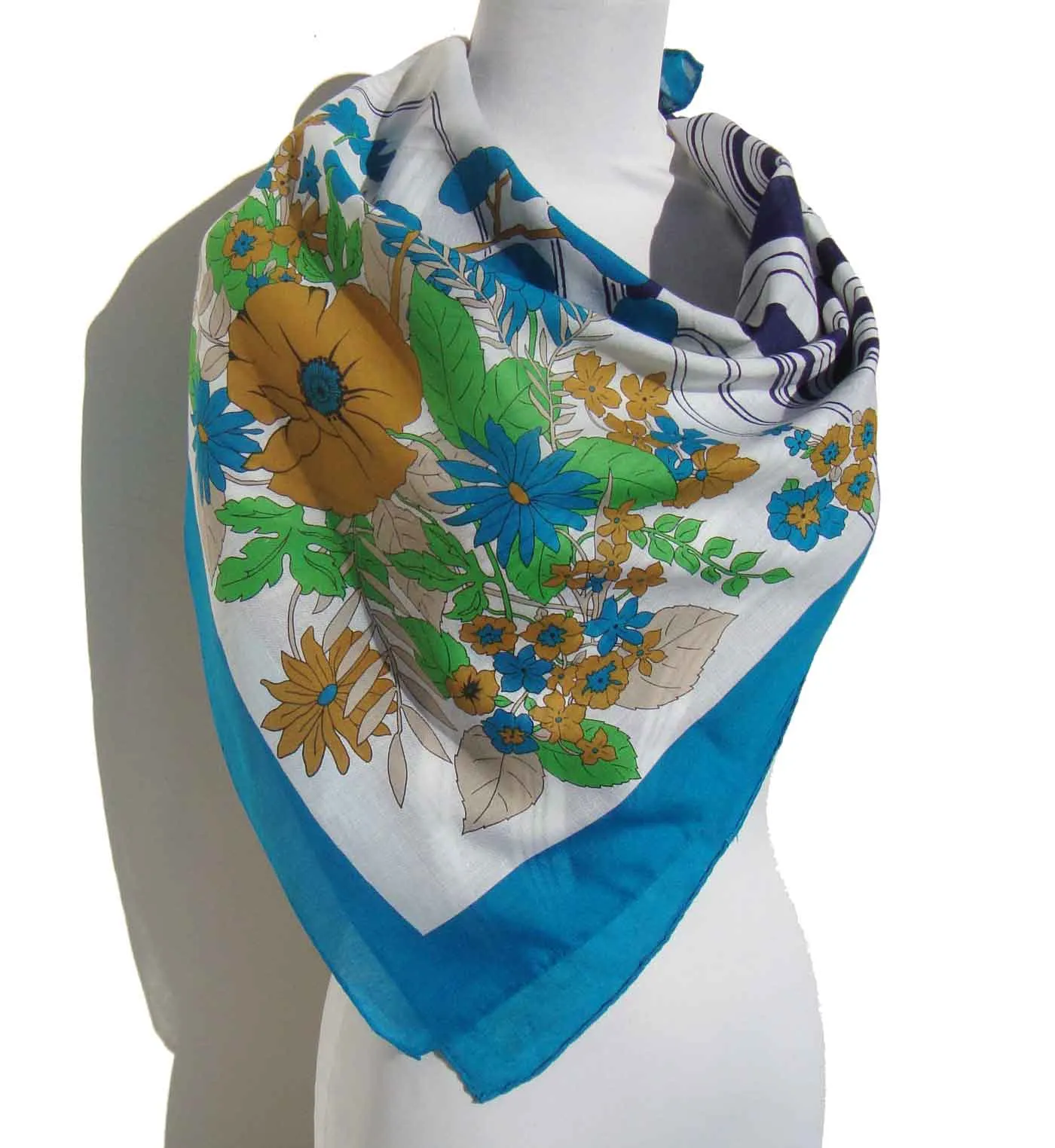 Vintage J.S. Germain Scarf Modernist Floral Cotton Shawl